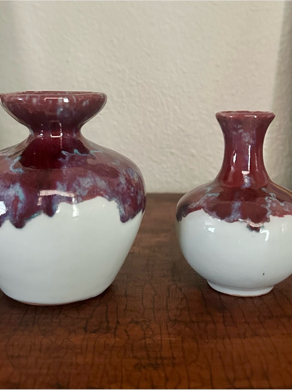 Anthropologie Vase Set Bud Vases Ceramic Burgundy Drip Glaze Boho Home Decor